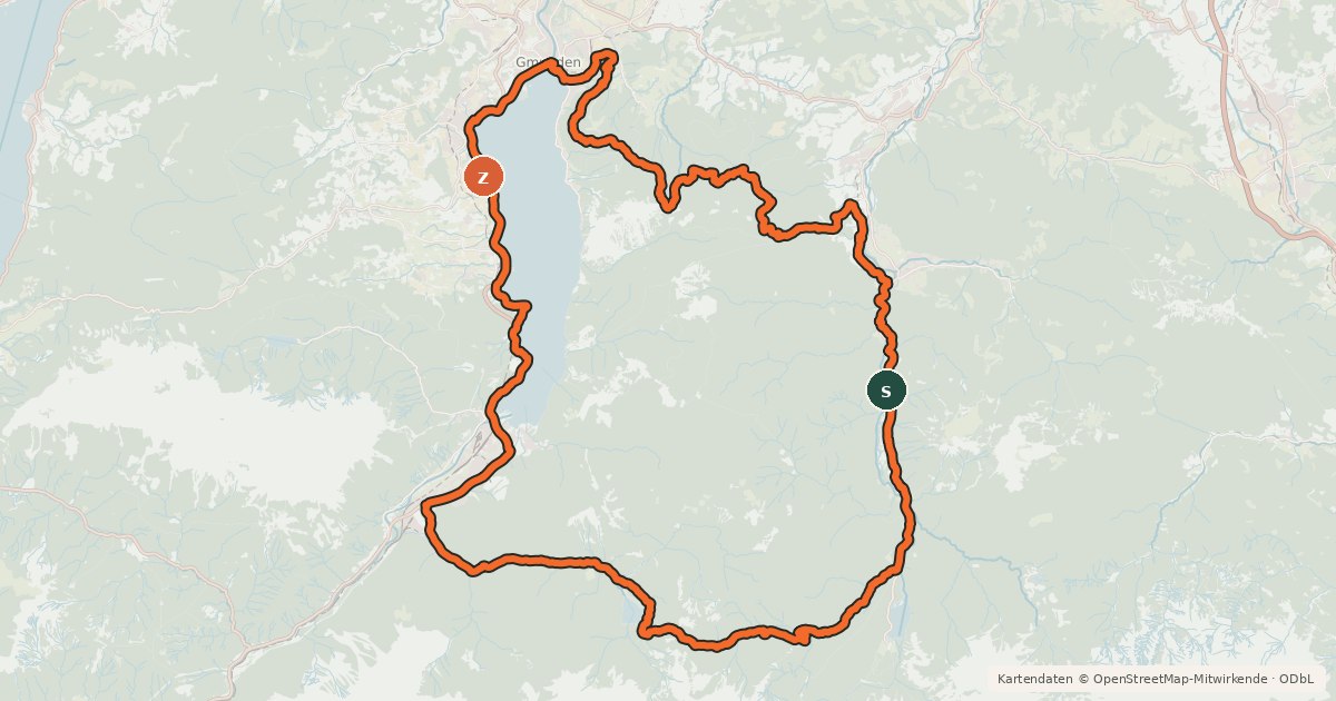Kartenübersicht der Radroute Traunsee-Laudachsee-Almtal-Offensee MTB