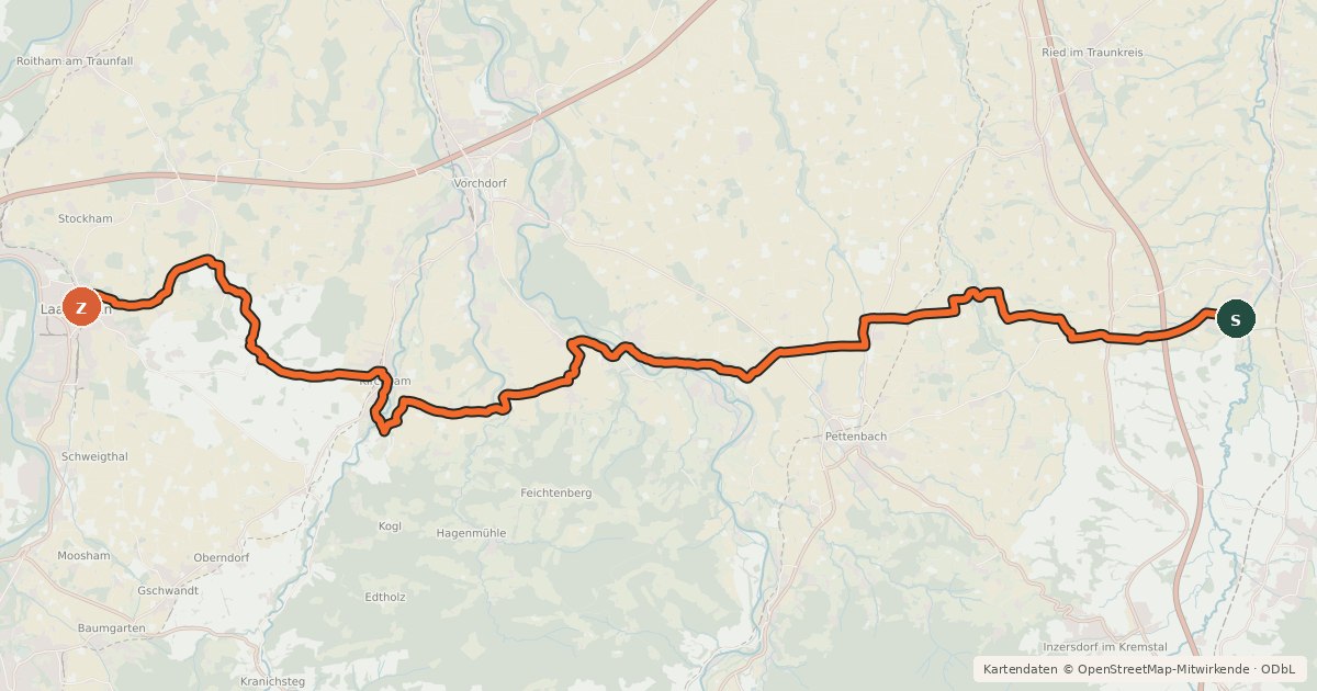 Kartenübersicht der Radroute Traunviertlerweg