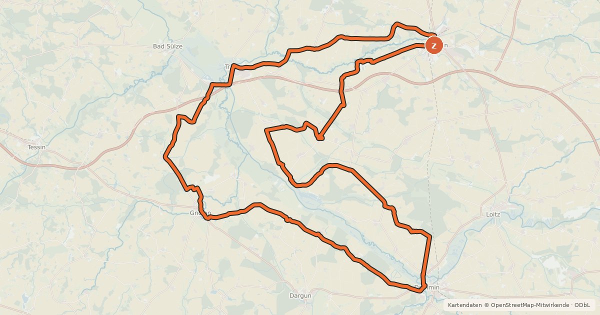 Kartenübersicht der Radroute Trebeltal-Rundweg
