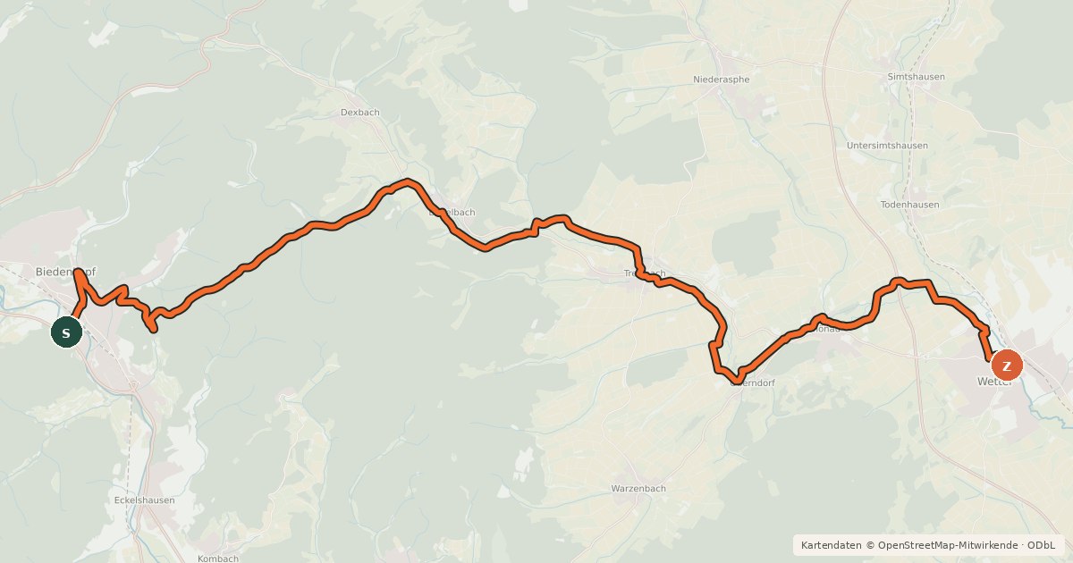 Kartenübersicht der Radroute Treisbachtal-Radweg
