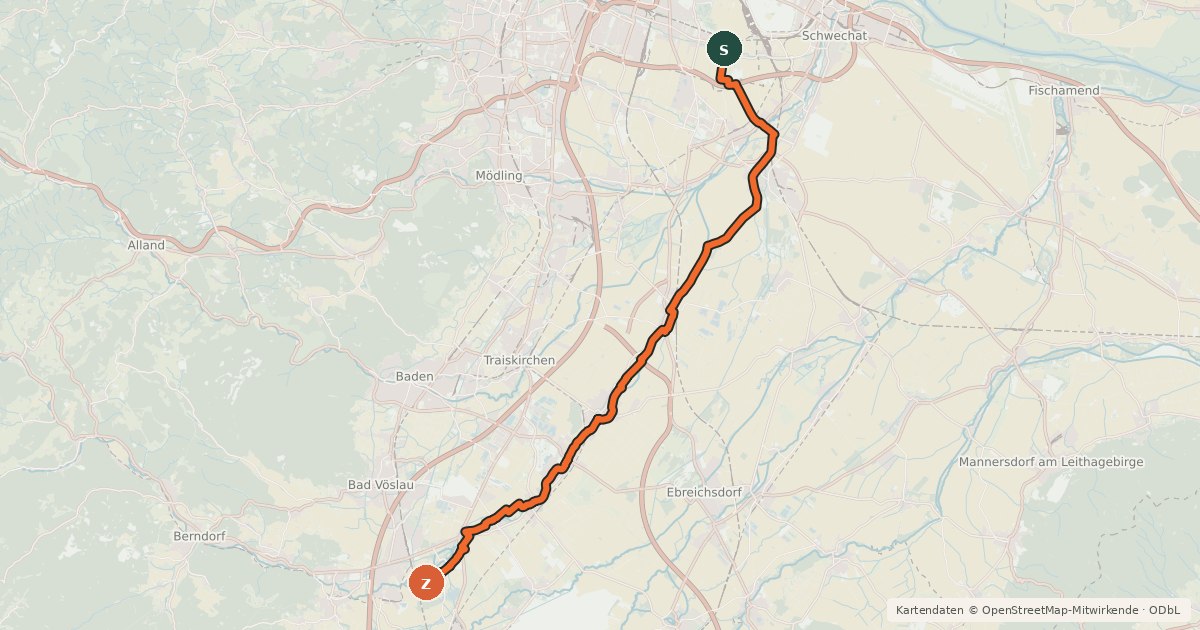 Kartenübersicht der Radroute Triestingau-Radweg
