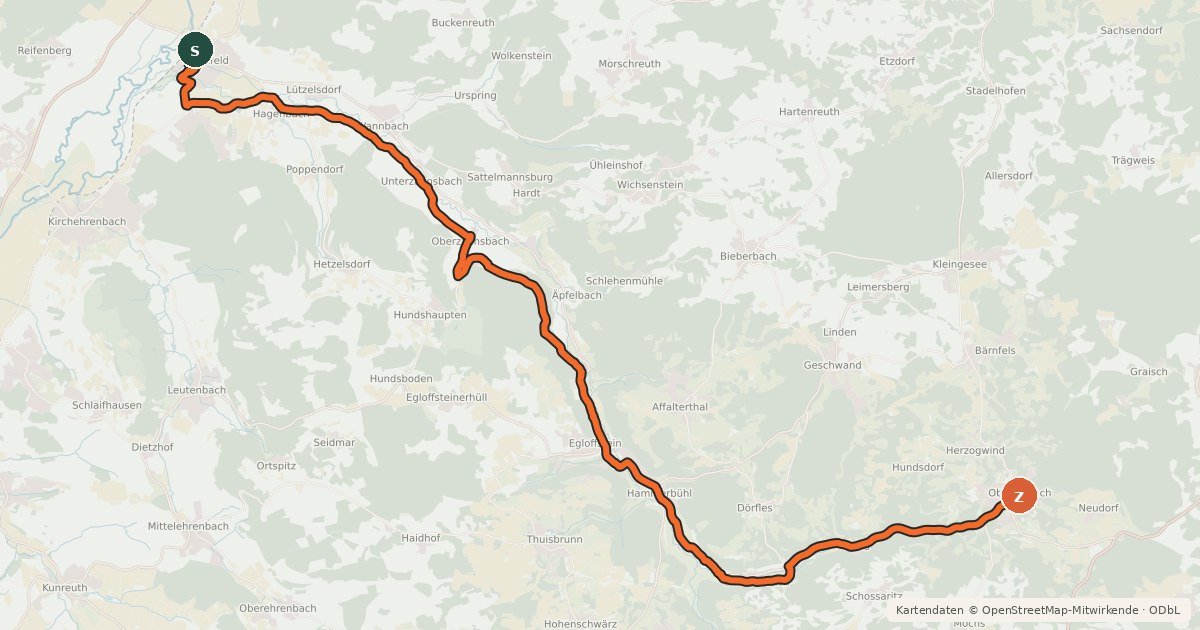 Kartenübersicht der Radroute Trubachtal-Radweg