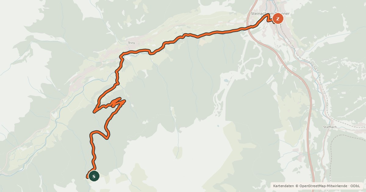 Kartenübersicht der Radroute Trunahütte