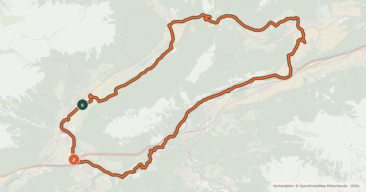 Kartenübersicht der Radroute Tschirgantrunde