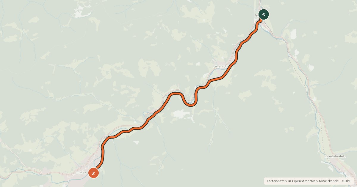 Kartenübersicht der Radroute Türnitzer Bahnradweg
