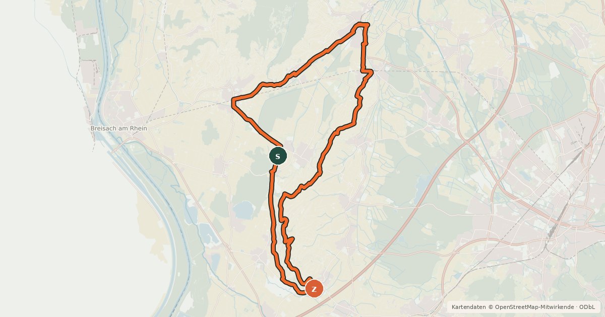 Kartenübersicht der Radroute Tuniberg-Tour