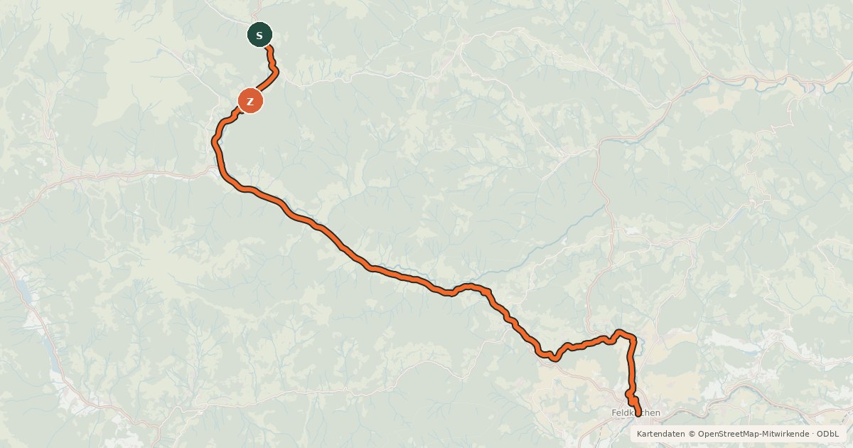 Kartenübersicht der Radroute Turracher Radweg