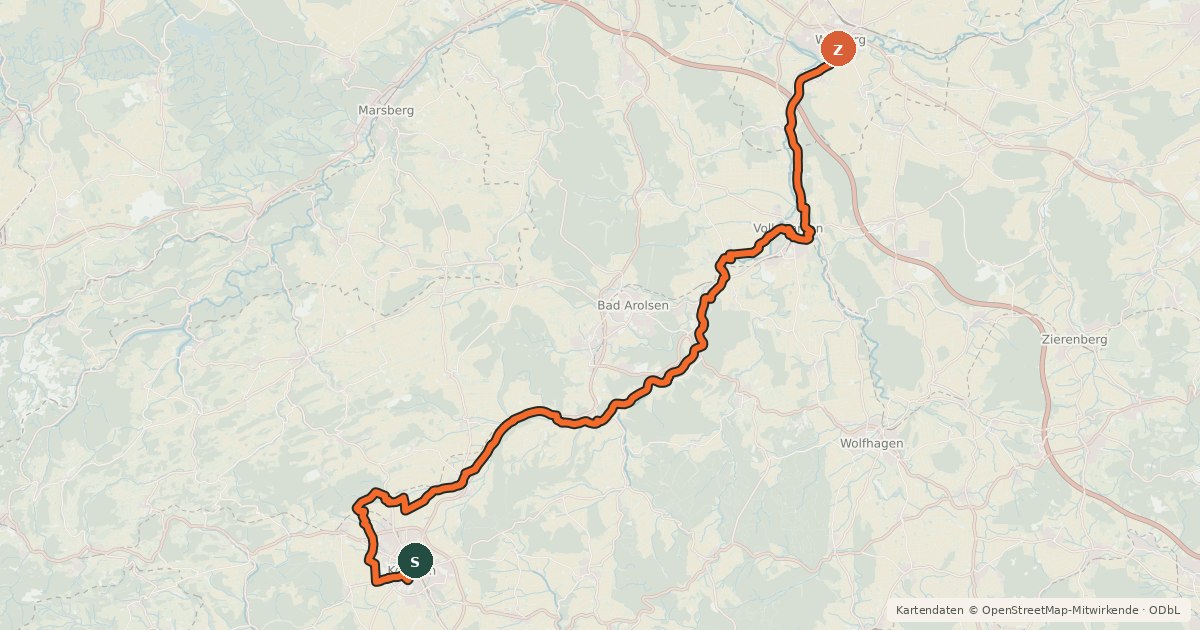Kartenübersicht der Radroute Twiste-Radweg