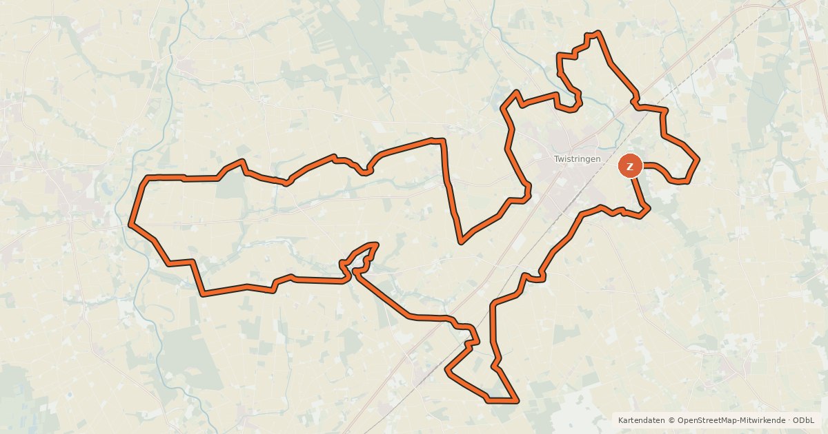 Kartenübersicht der Radroute Twistringer Erlebnisroute Archäologie