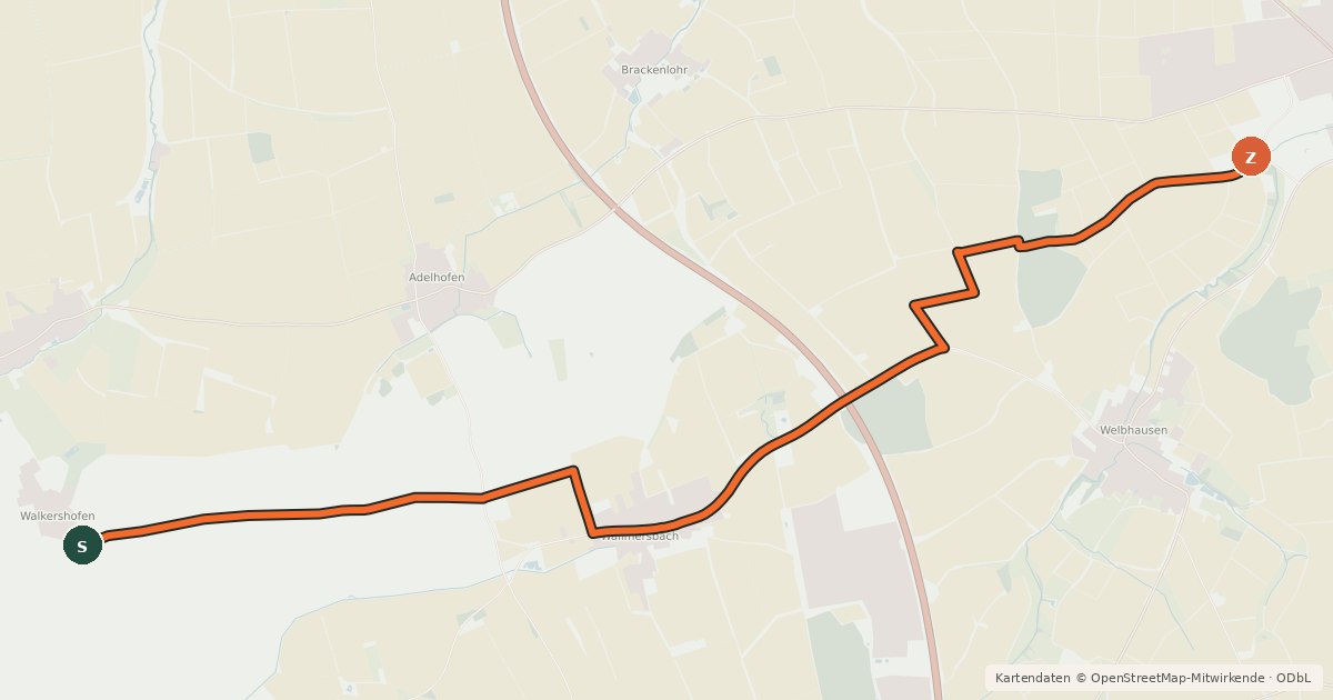 Kartenübersicht der Radroute Uffenheim - Walkershofen