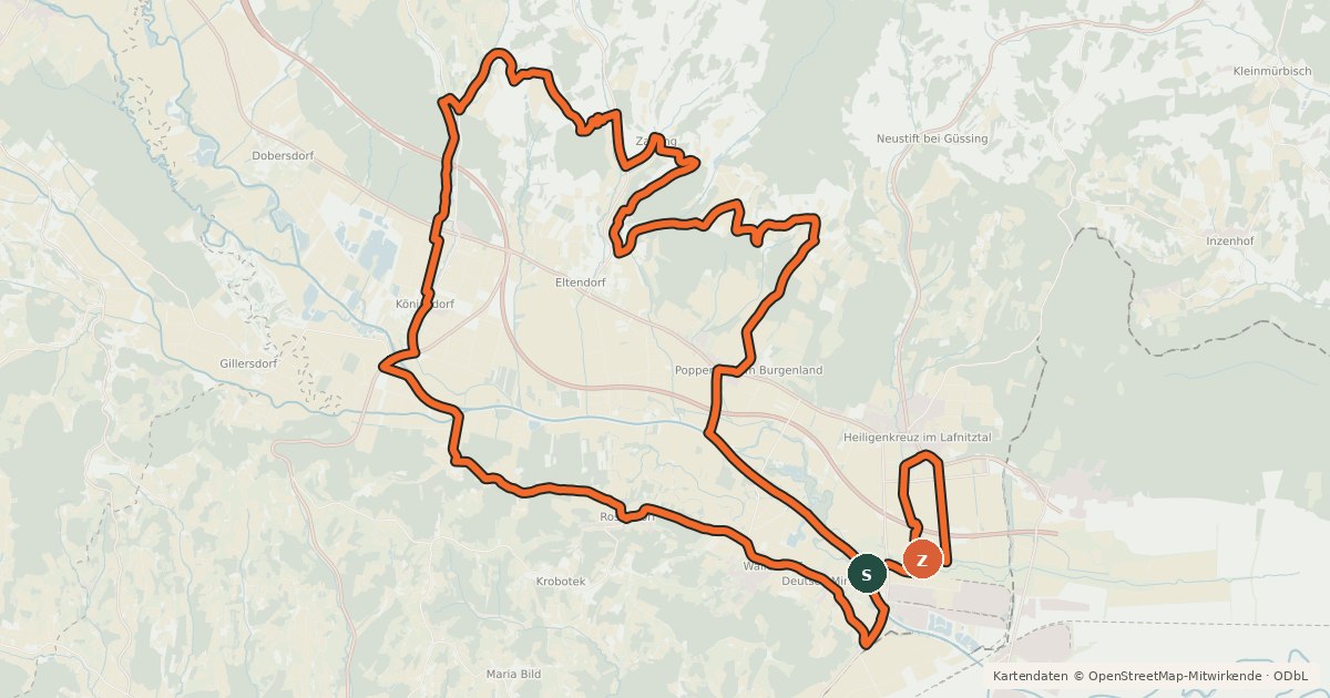 Kartenübersicht der Radroute Uhudler-Radweg