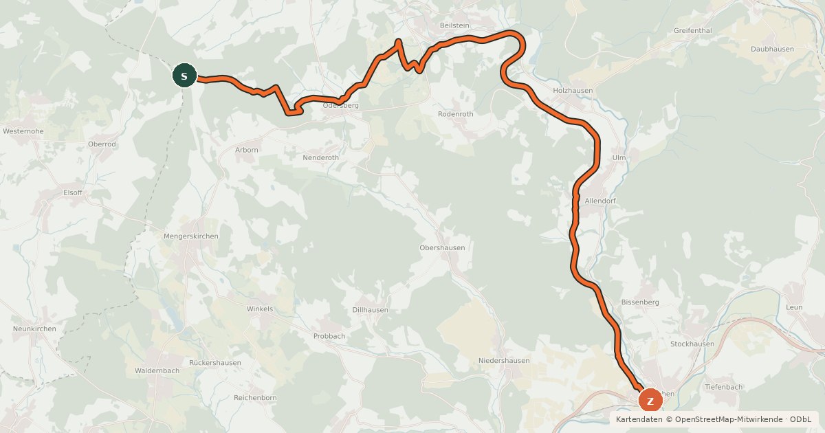 Kartenübersicht der Radroute Ulmtalradweg