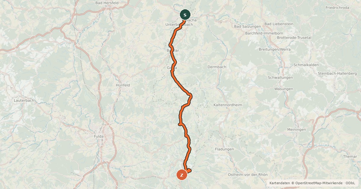 Kartenübersicht der Radroute Ulstertal-Radweg