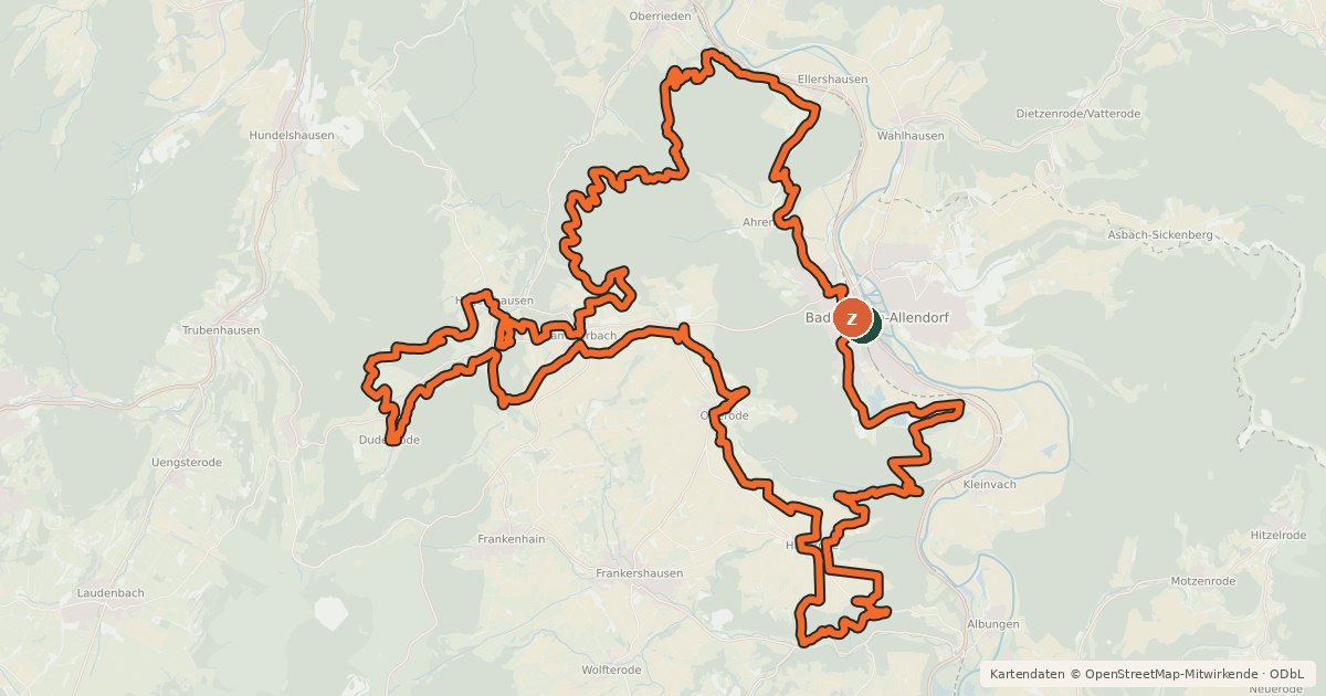 Kartenübersicht der Radroute Um das Soodener Bergland