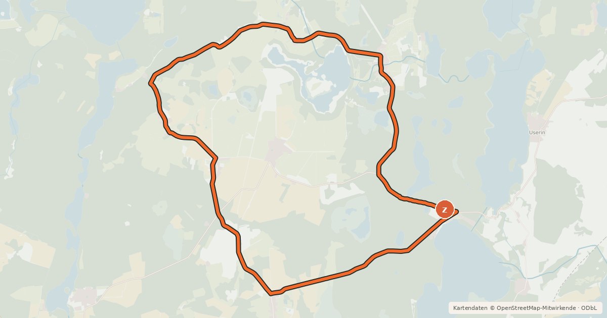 Kartenübersicht der Radroute Um den Jäthensee und durch die Zwenzower Tannen