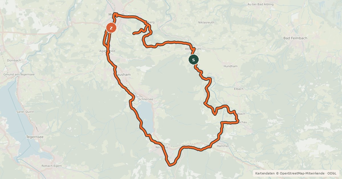 Kartenübersicht der Radroute Um den Schliersberg über Miesbach