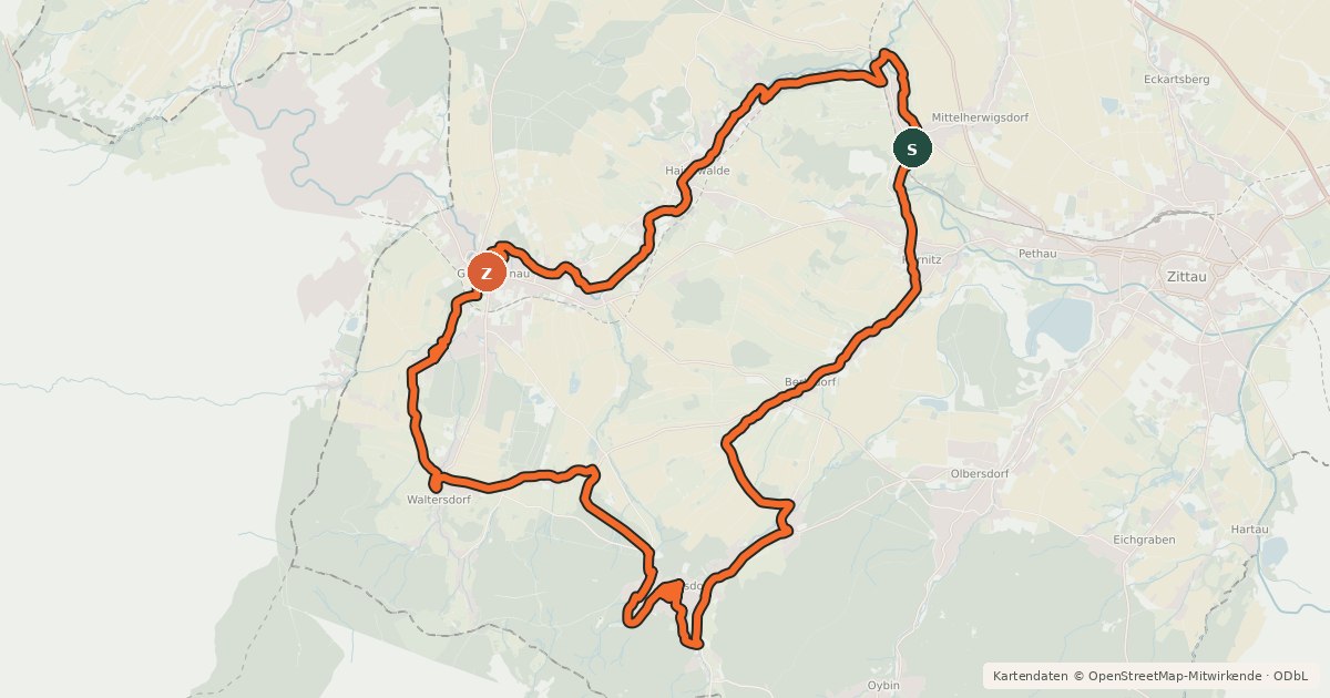 Kartenübersicht der Radroute Umgebindehausweg