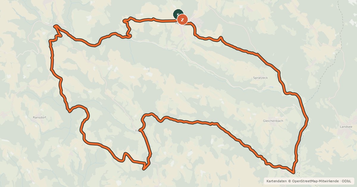 Kartenübersicht der Radroute Ums Tal der 7 Mühlen