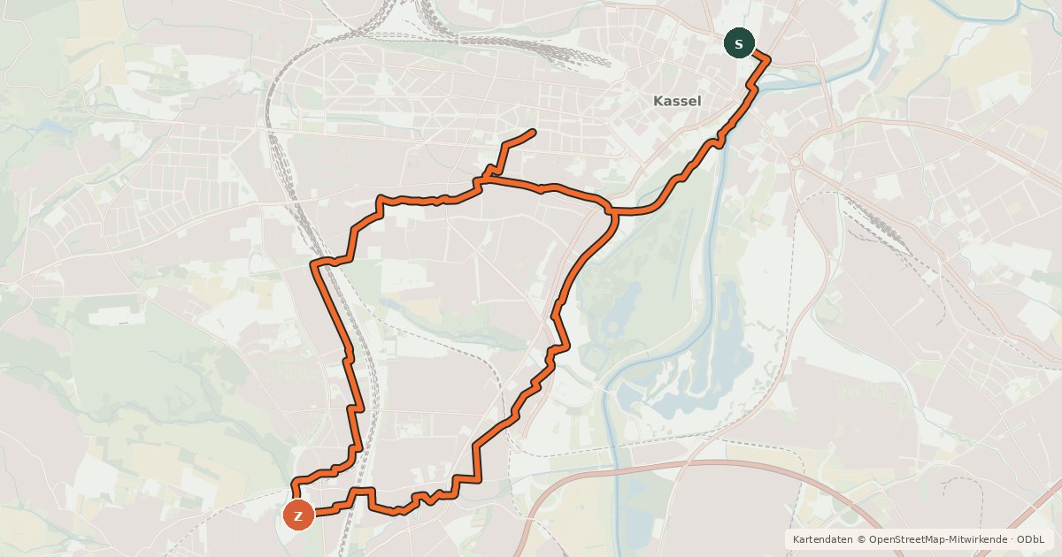 Kartenübersicht der Radroute Uni Route