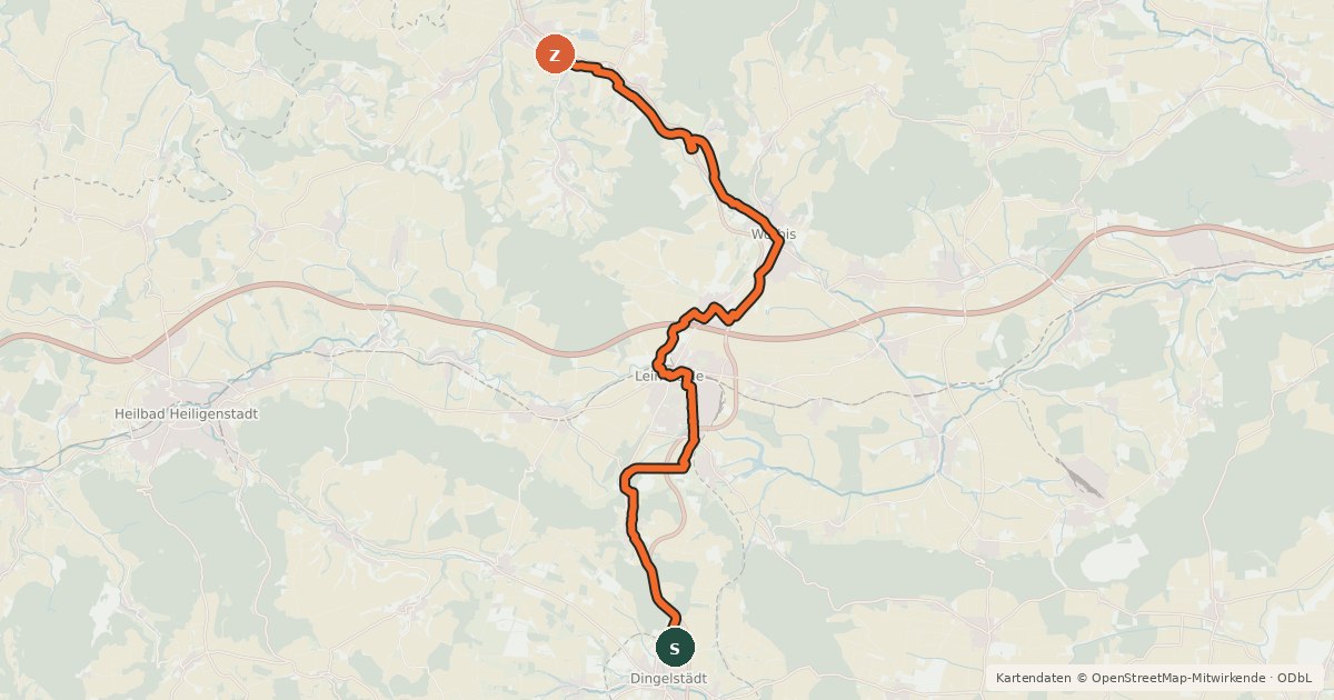 Kartenübersicht der Radroute Unstrut-Hahle-Radweg