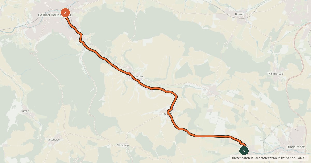 Kartenübersicht der Radroute Unstrut-Leine-Radweg