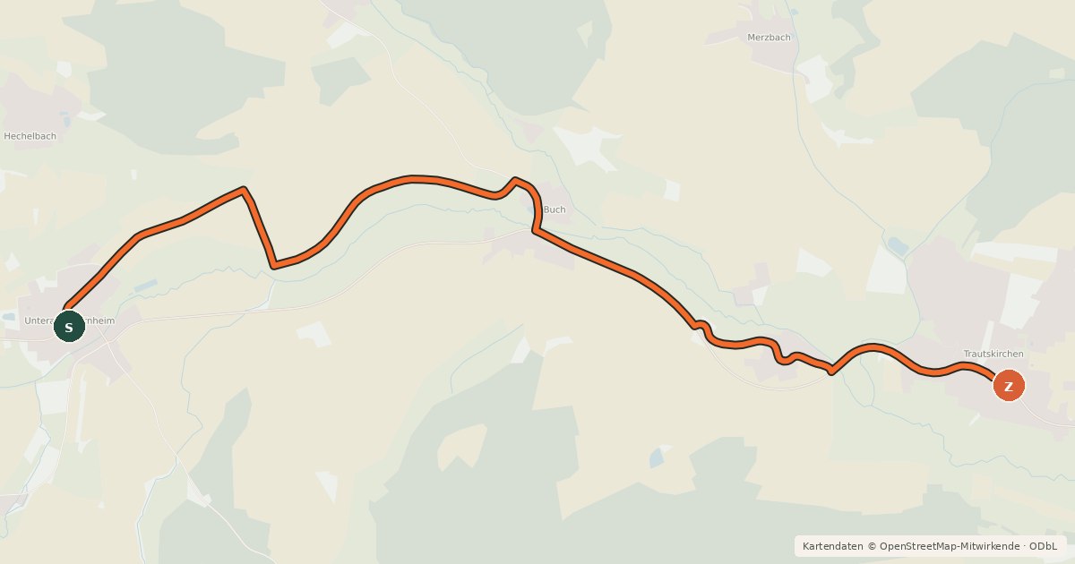 Kartenübersicht der Radroute Unteraltenbernheim - Trautskirchen