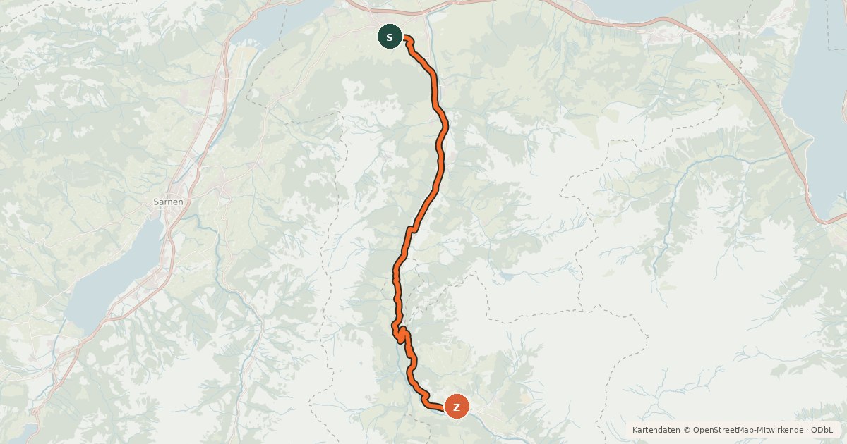 Kartenübersicht der Radroute Unterwaldenroute