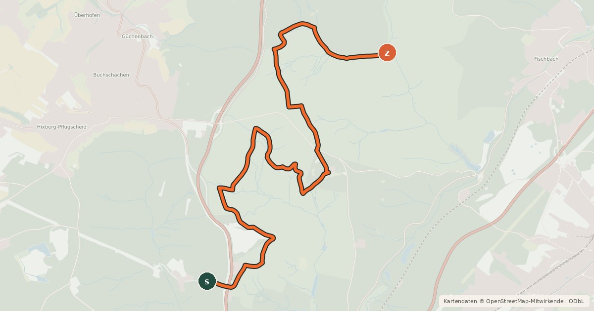 Kartenübersicht der Radroute Urwald-Radweg