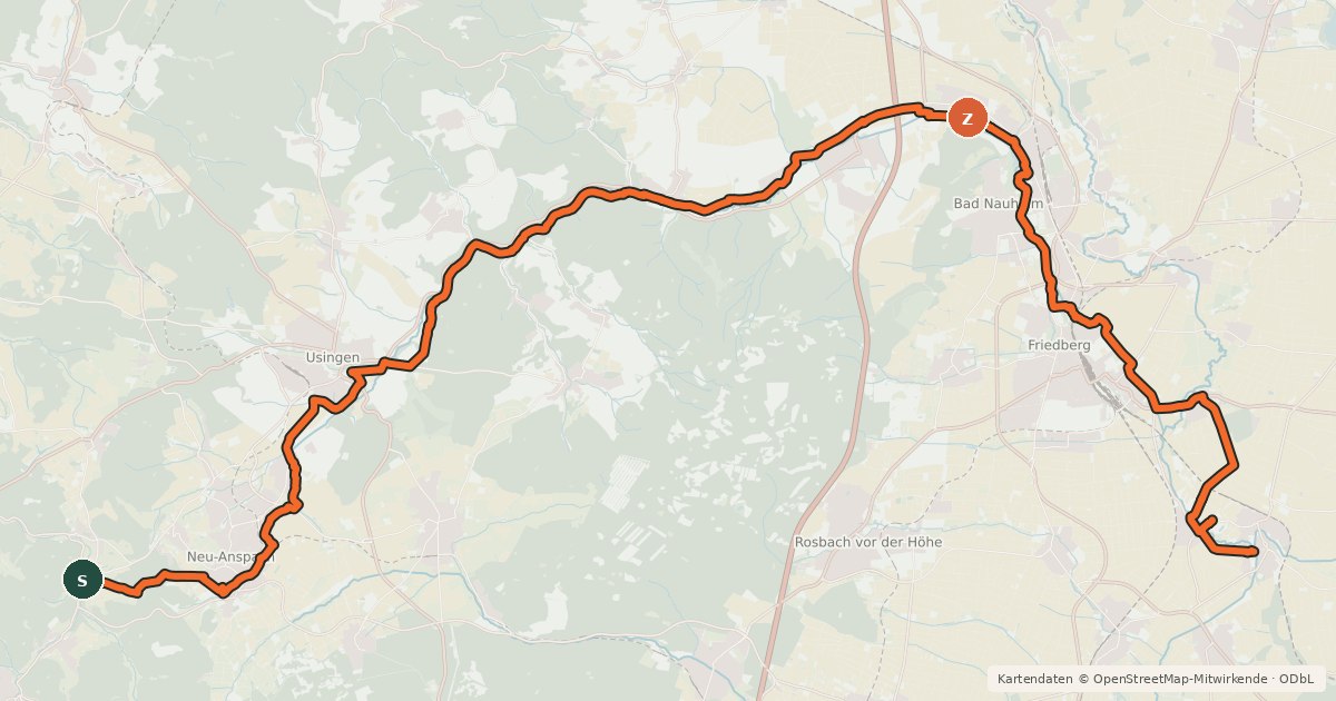 Kartenübersicht der Radroute Usatalradweg