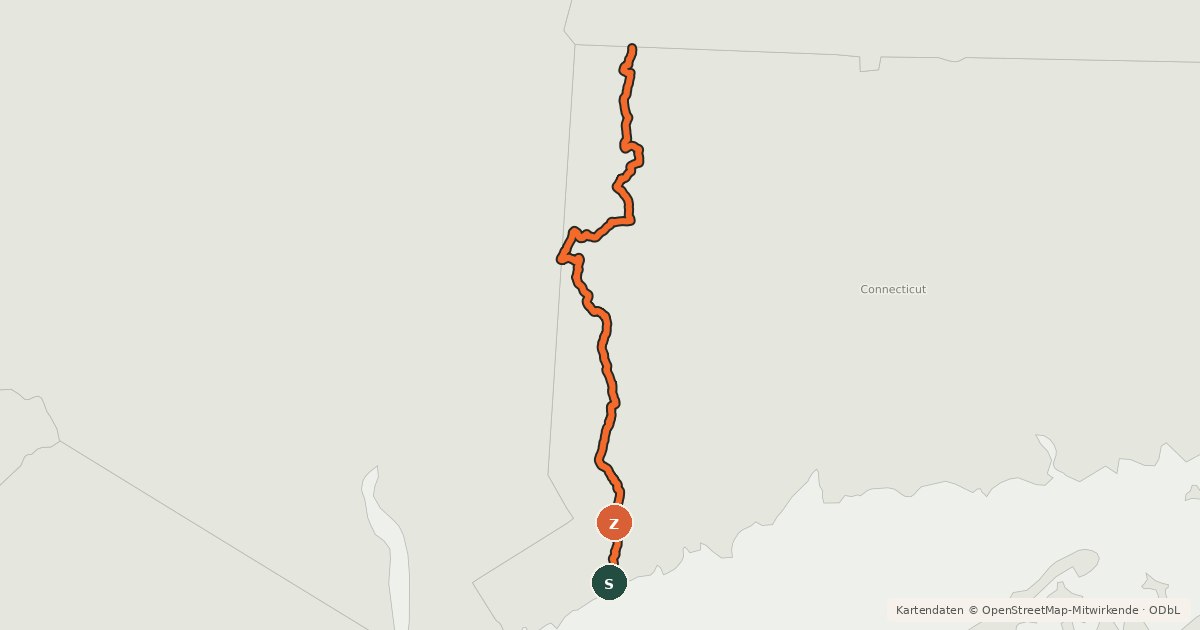 Kartenübersicht der Radroute USBR 7 (Connecticut)