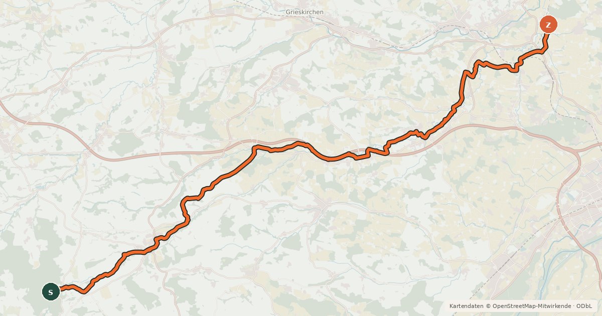 Kartenübersicht der Radroute V1, Innbachtal Radweg
