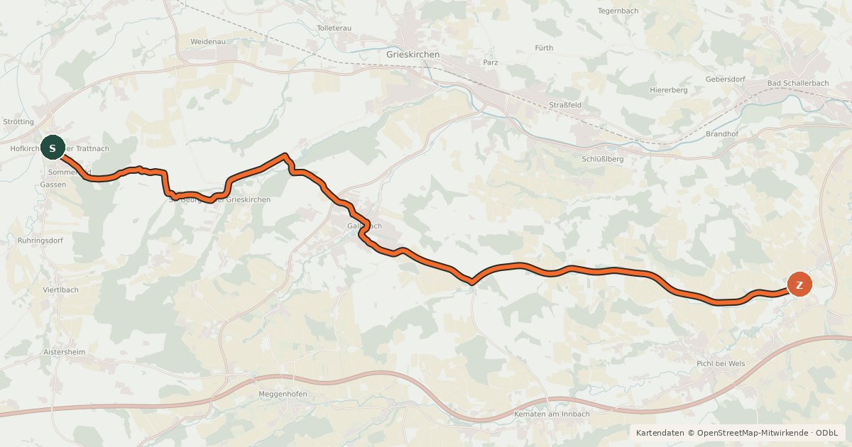 Kartenübersicht der Radroute V5, Innbachtal-Radweg