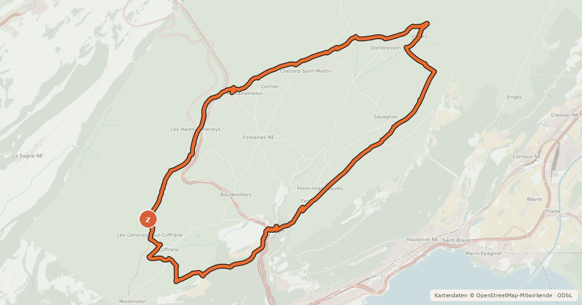 Kartenübersicht der Radroute Val-de-Ruz Bike