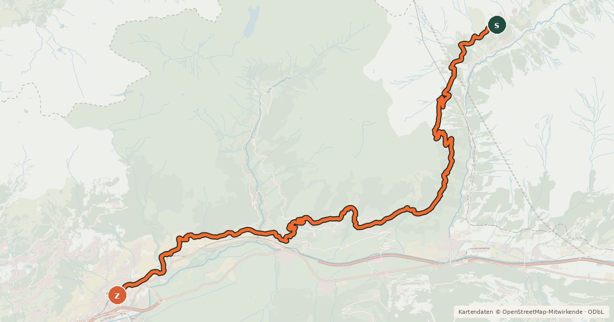 Kartenübersicht der Radroute Valais Alpie Bike Etappe 6 Lauchernalp->Sierre