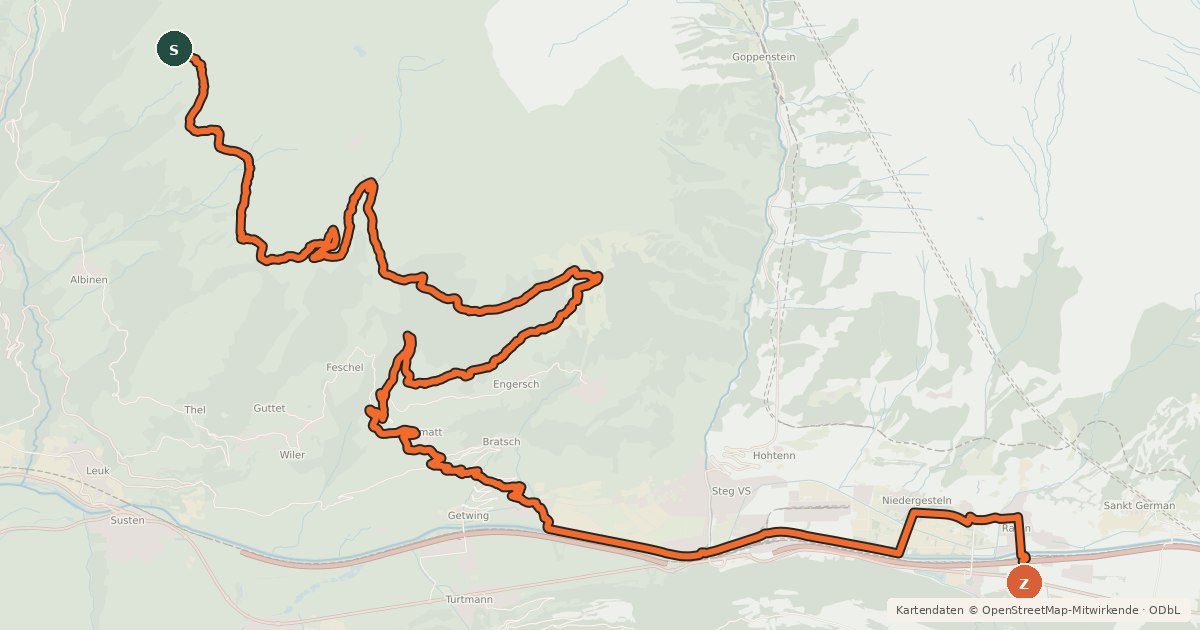 Kartenübersicht der Radroute Valais Alpine Bike - Stage 2