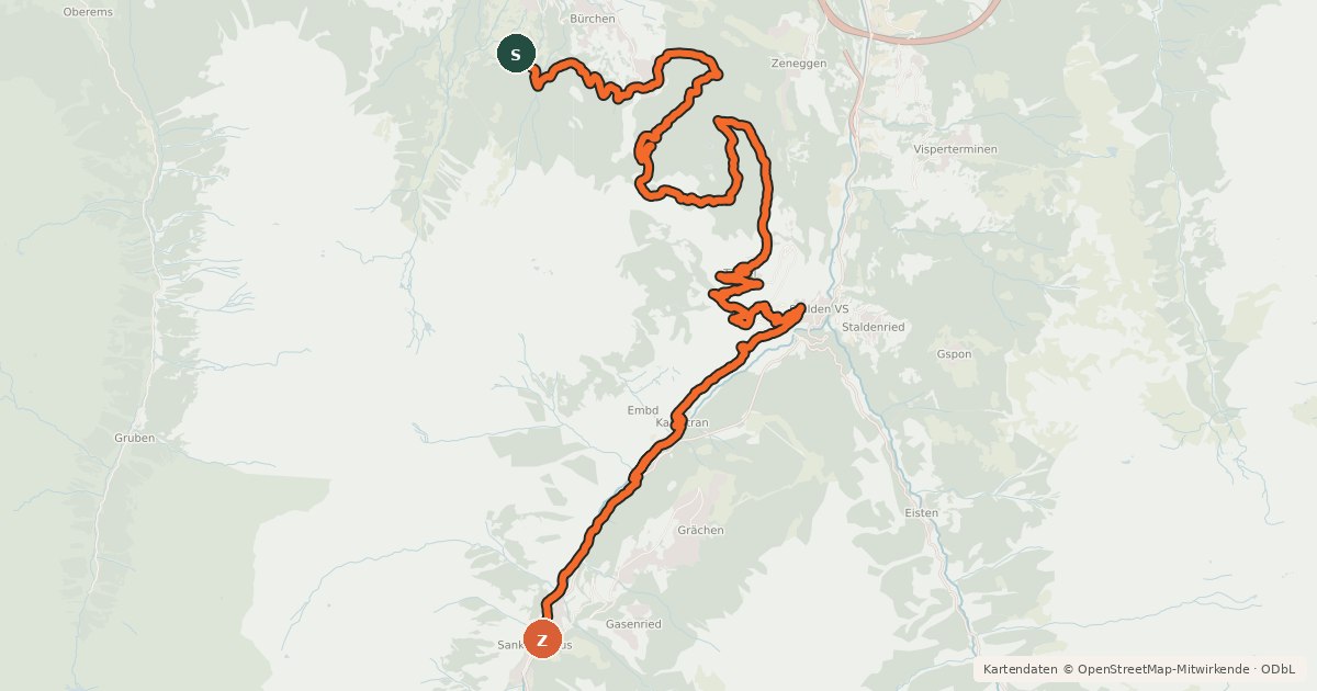 Kartenübersicht der Radroute Valais Alpine Bike - Stage 3