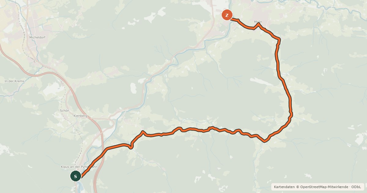 Kartenübersicht der Radroute Variante Mollner Runde