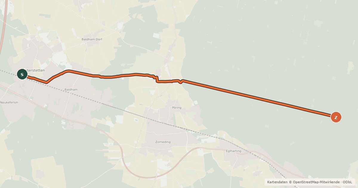 Kartenübersicht der Radroute Vaterstetten - Ebersberg