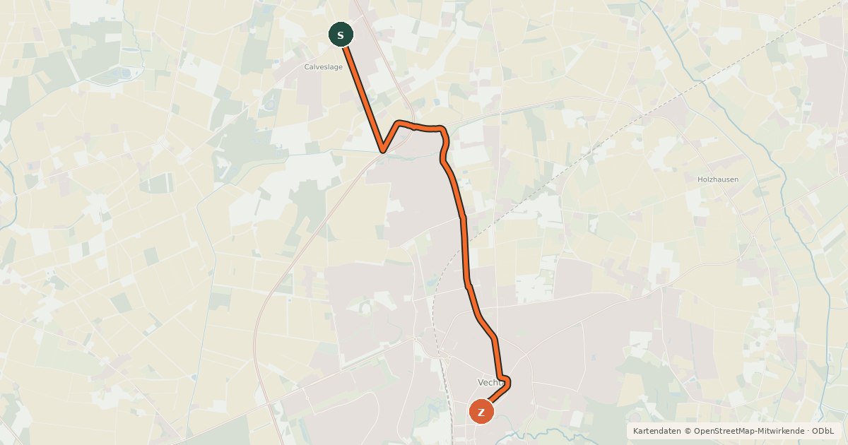 Kartenübersicht der Radroute Vechta (27) - Vechta (36)