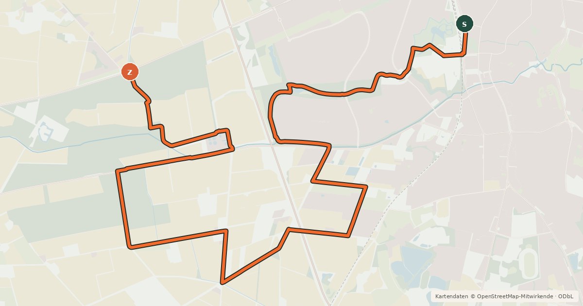 Kartenübersicht der Radroute Vechta (44) - Bakum (52)