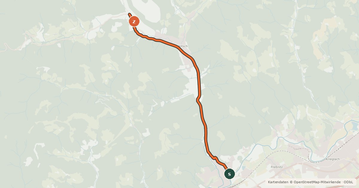 Kartenübersicht der Radroute Veitschtalradweg