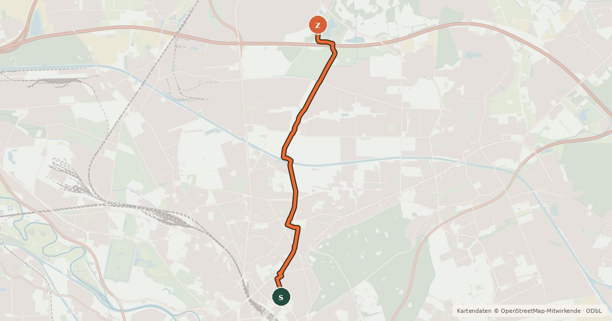 Kartenübersicht der Radroute Veloroute 2 - Radschnellweg Hannover-Langenhagen