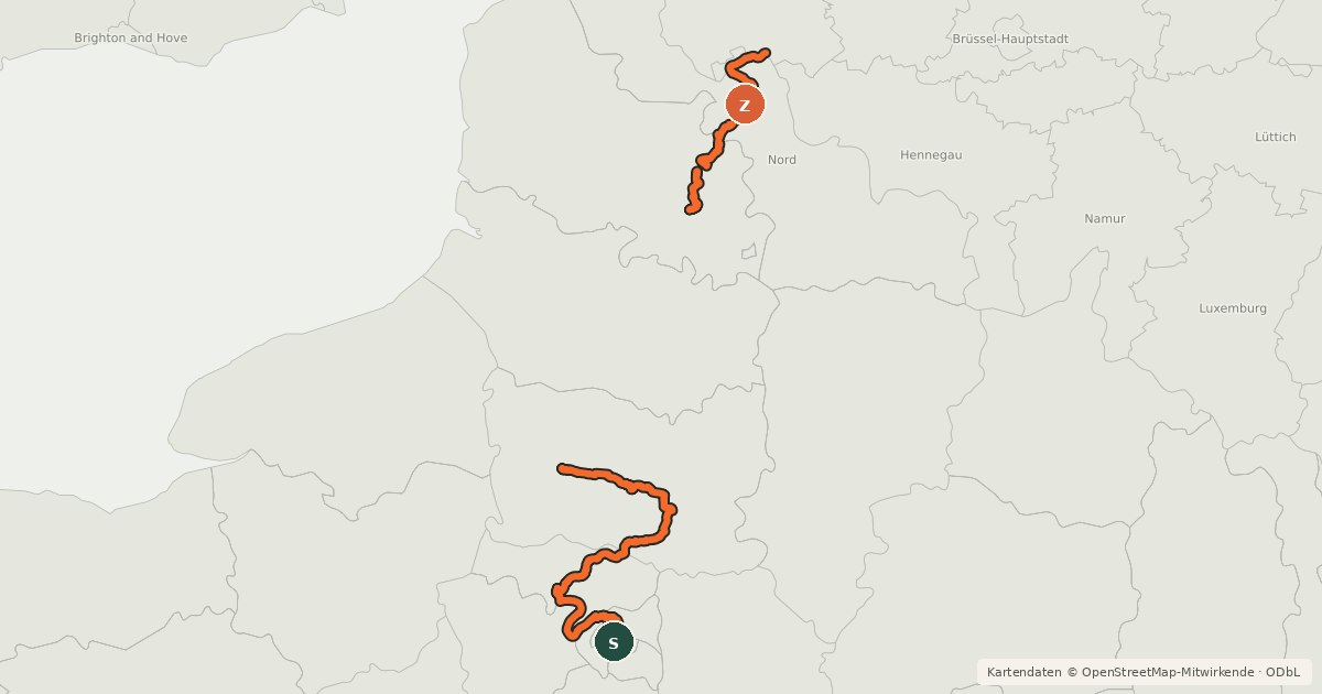 Kartenübersicht der Radroute Véloroute du Nord