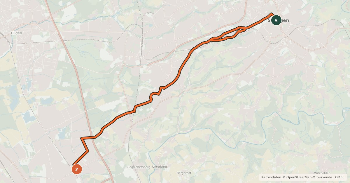 Kartenübersicht der Radroute Veloroute Solingen-Schmalzgrube-Langenfeld