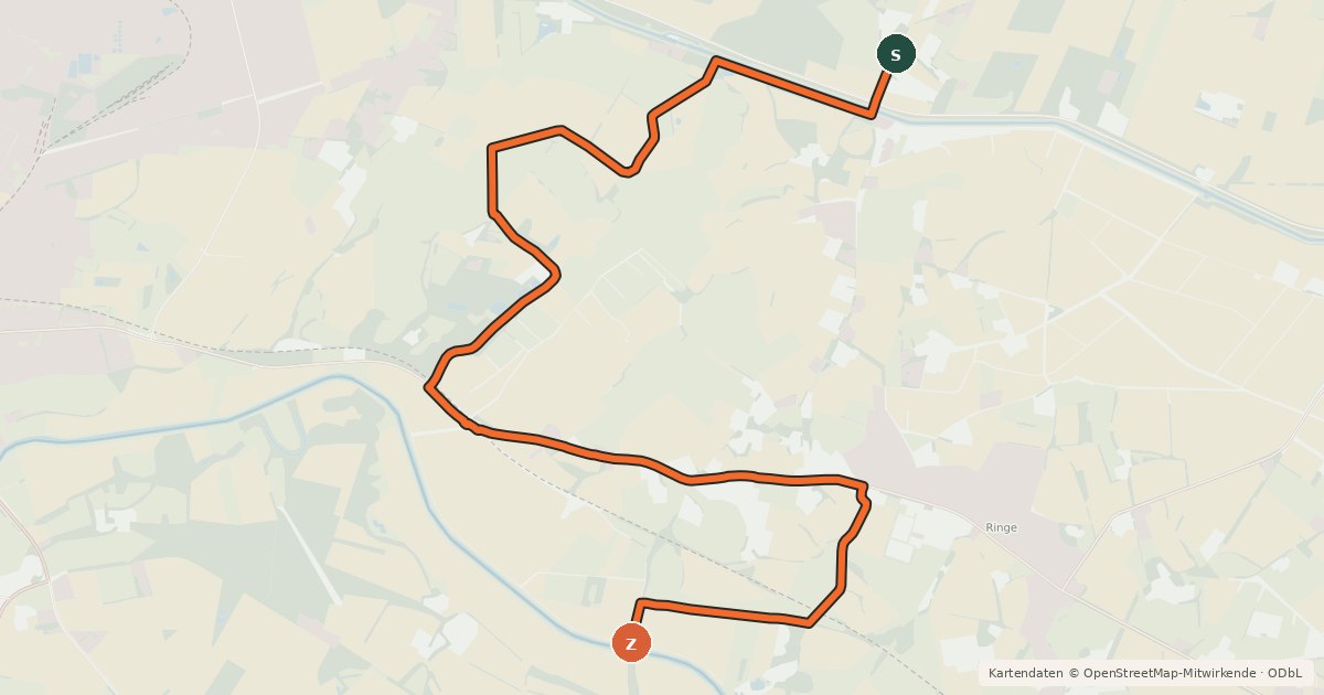 Kartenübersicht der Radroute Vennroute