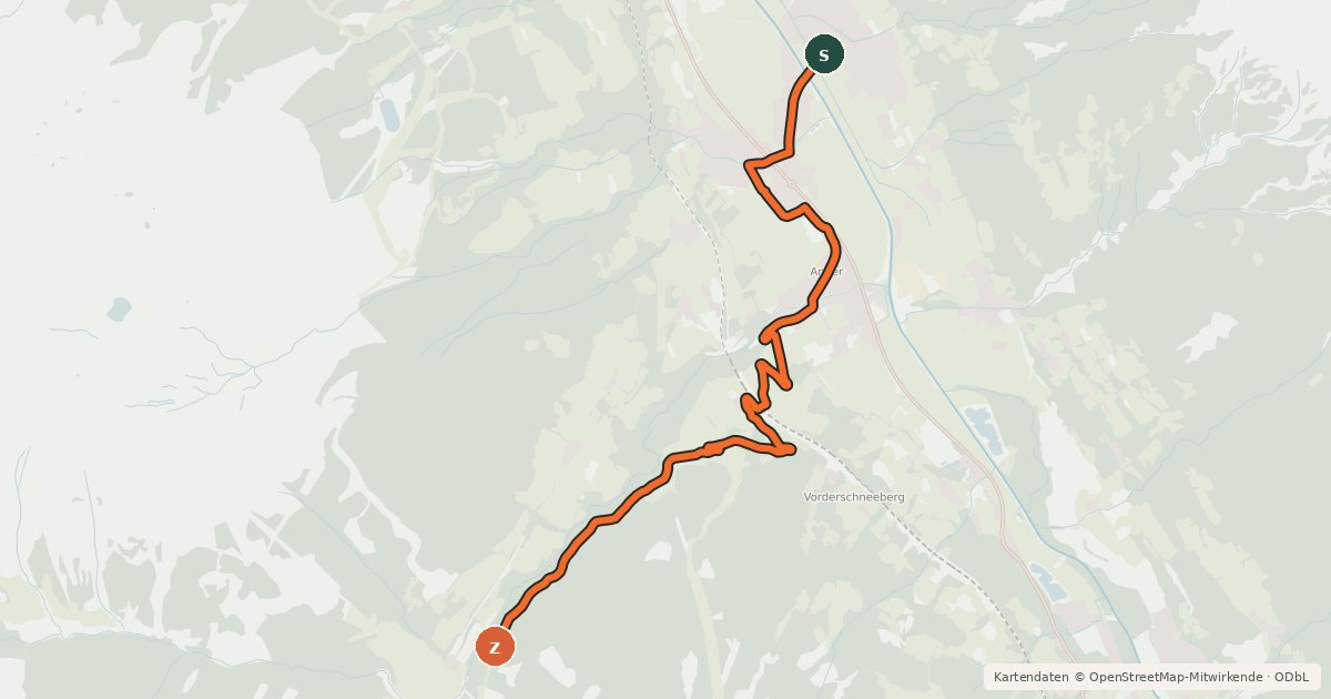 Kartenübersicht der Radroute Verbindung Bad Hofgastein - Stubnerkogelgipfel