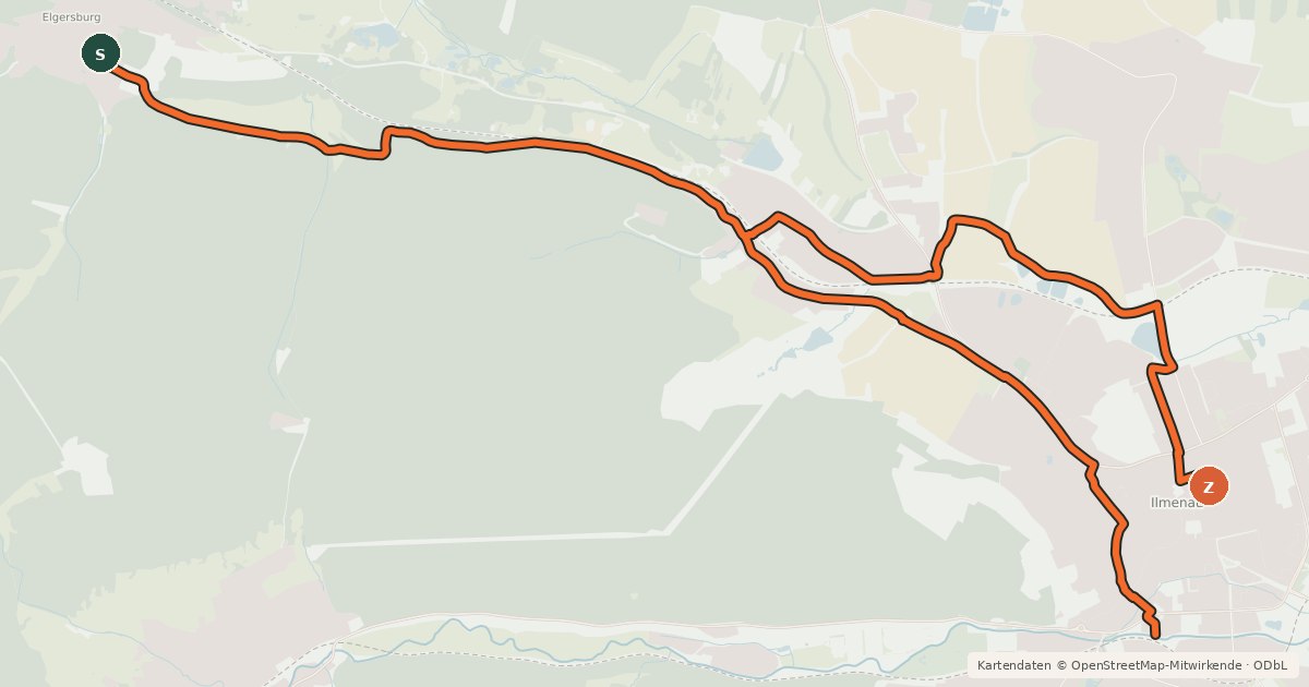 Kartenübersicht der Radroute Verbindung Geraradweg - Ilmtalradweg
