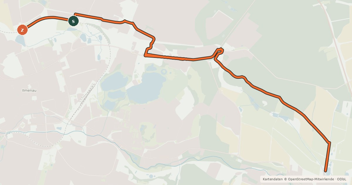 Kartenübersicht der Radroute Verbindung Ilmenau - Langewiesen