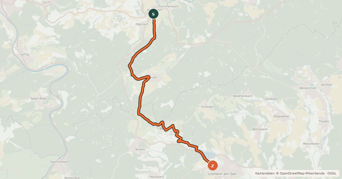 Kartenübersicht der Radroute Verbindung SLR - RHR