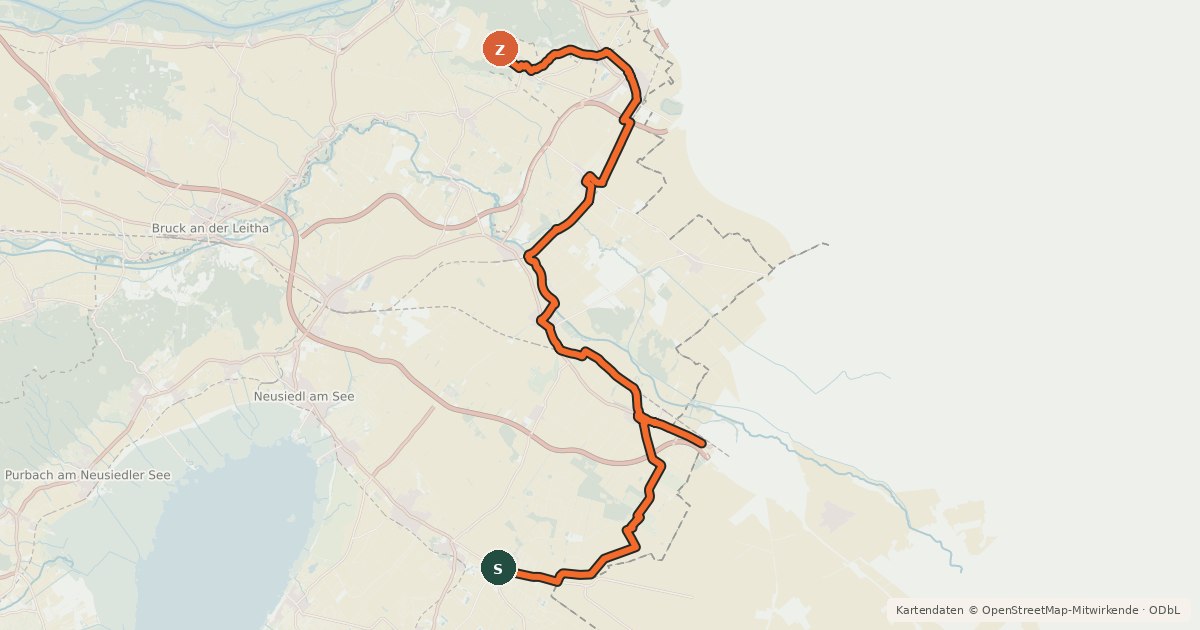 Kartenübersicht der Radroute Verbindungsradweg Donau-Nationalpark Neusiedler See